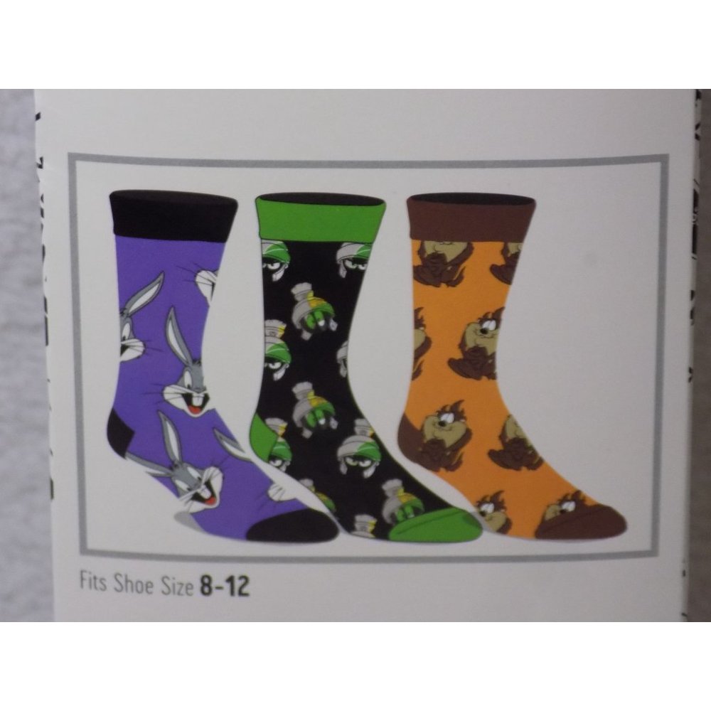 Looney Tunes Bug-Taz-Marvin the Martian Men's 3-Pack Size 8-12 Adult Crew Socks - Picture 5 of 5